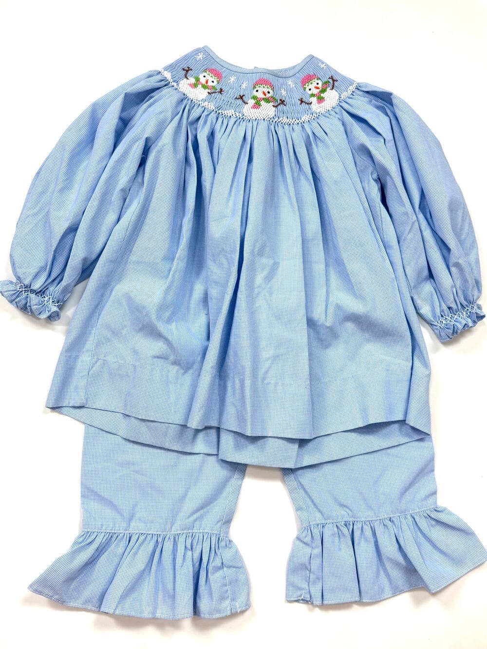 Remember Nguyen Smocked Gingham Snowman Set